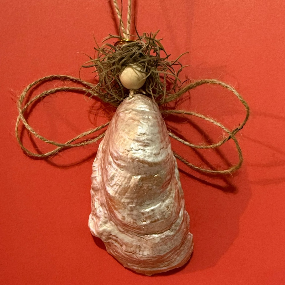 Oyster shell angel Christmas ornament
